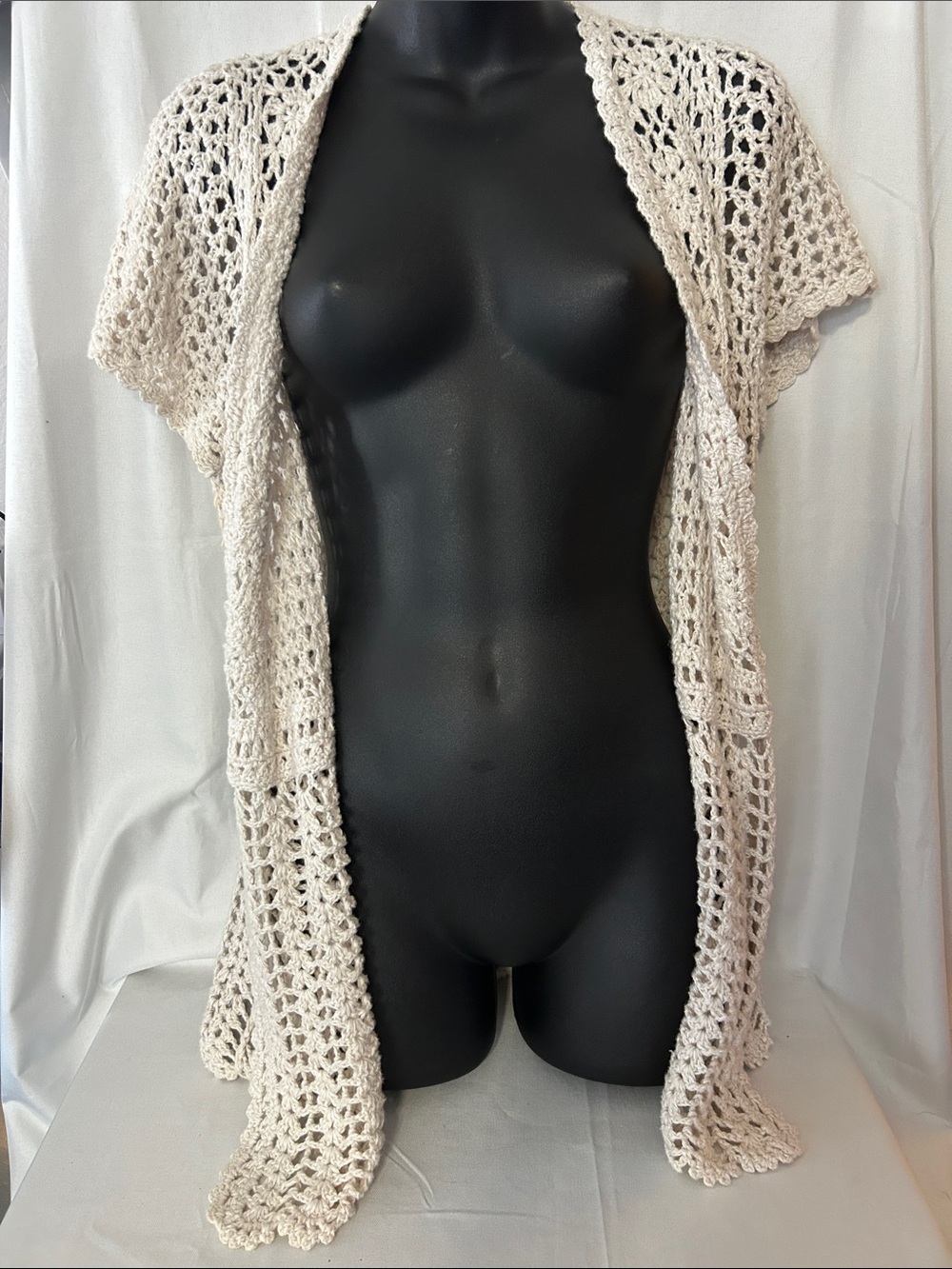 Christopher & Banks Cream Crochet Openwork Short-Sleeve Cardigan Size M - Picture 5 of 11